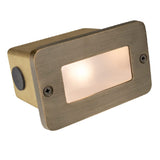 Brass lensed step light in Antique Bronze and Gun Metal finish with frosted glass lens for outdoor pathways and masonry walls