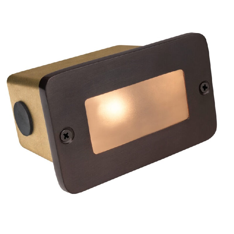 Brass lensed step light in Antique Bronze and Gun Metal finish with frosted glass lens for outdoor pathways and masonry walls