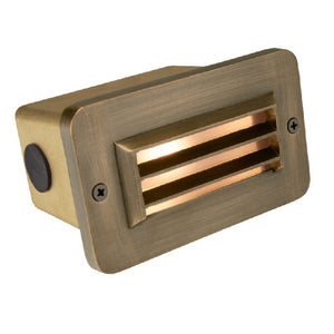 3 Louver Brass Step Light in Antique Bronze and Gun Metal finish with frosted lens for outdoor masonry wall and pathway lighting
