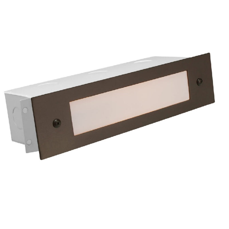 Aluminum lensed brick step light with frosted polycarbonate lens, available in Black, Bronze, Rust, and White finishes