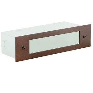Aluminum lensed brick step light with frosted polycarbonate lens, available in Black, Bronze, Rust, and White finishes