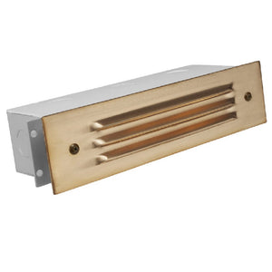 Copper 3 Louver Brick Step Light with Raw Copper finish, recessed mount, dual SCB sockets, and frosted lens for outdoor steps and pathways.