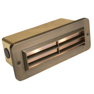 3 Louver Brass Brick Light in Antique Bronze and Gun Metal finish with frosted glass lens for outdoor masonry step and wall lighting