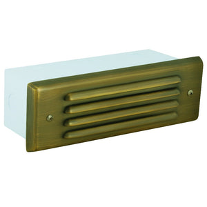 Brass 4 louver brick step light in Antique Bronze finish with frosted glass lens and recessed mount