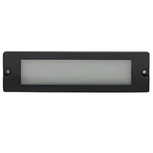 8.75-inch large lensed backless box brick step light in Black or Bronze aluminum finish with integrated 5W LED, surface mount for masonry walls and steps.