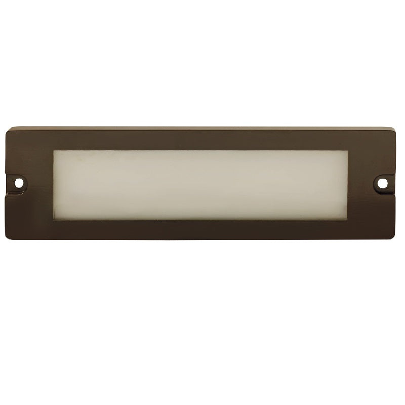 8.75-inch large lensed backless box brick step light in Black or Bronze aluminum finish with integrated 5W LED, surface mount for masonry walls and steps.