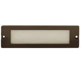 8.75-inch large lensed backless box brick step light in Black or Bronze aluminum finish with integrated 5W LED, surface mount for masonry walls and steps.