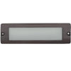8.75 inch brass LED brick light, large lensed backless box design, antique bronze, gun metal, and silver finishes with frosted lens