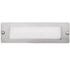 8.75 inch brass LED brick light, large lensed backless box design, antique bronze, gun metal, and silver finishes with frosted lens