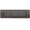 8.75 inch brass LED brick light, large louvered backless box design, antique bronze, gun metal, and silver finishes with frosted lens