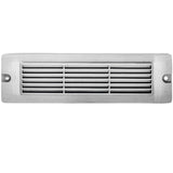 8.75 inch brass LED brick light, large louvered backless box design, antique bronze, gun metal, and silver finishes with frosted lens