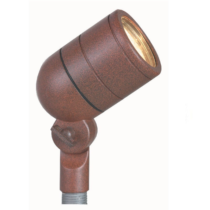 Aluminum Lensed Bullet Spot Light for landscape lighting, MR-16 compatible, available in Black, Bronze, White, Rust, and Verde Green finishes.