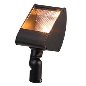 Aluminum Mini Flood Light with tempered glass lens, T3 lamp compatible, available in Black, Bronze, and White finishes for landscape lighting.