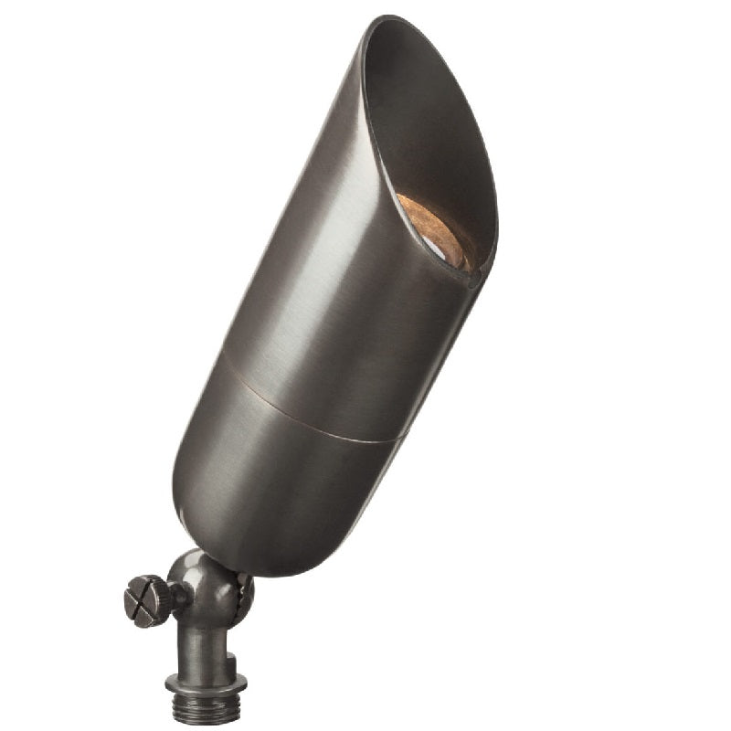 Architectural brass bullet light in antique bronze finish with convex glass lens and adjustable knuckle for MR16 landscape uplighting