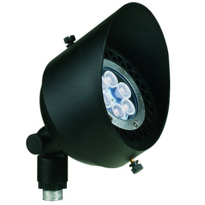 PAR36 Aluminum Flood Light in Black and Bronze. Large area outdoor spotlight with rotatable shroud and 5-year warranty.