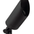 Brass hooded bullet up light for landscape lighting, shown in antique bronze finish with adjustable knuckle, clear convex lens, and ground mounting spike – compatible with 12V MR16 LED lamps.