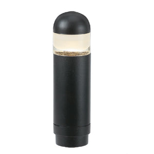 Aluminum Mini Bollard Area Light with clear glass lens, MR-11 socket, and aluminum ground spike, available in Black and Bronze finishes.