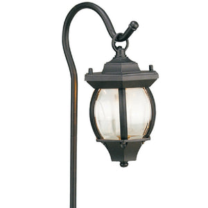 Lantern Area Light in Verde Green finish with beveled glass lens. Aluminum outdoor landscape lighting fixture for gardens, pathways, and courtyards.