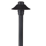 Mini Umbrella Path Light with 18-inch aluminum stem, available in Black and Bronze finishes. Outdoor landscape fixture with tempered glass lens and 12V T3 lamp compatibility.