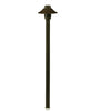 Mini Umbrella Path Light with 18-inch aluminum stem, available in Black and Bronze finishes. Outdoor landscape fixture with tempered glass lens and 12V T3 lamp compatibility.
