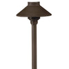 Umbrella Path Light with 18-inch aluminum stem in Black or Bronze finish, clear tempered glass lens, 12V T3 lamp compatible.