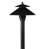 Umbrella 18-inch stem path light in aluminum with Black or Bronze finish, tempered glass lens, 12V T3 lamp compatible.