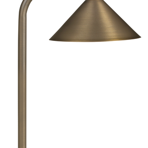 Fixed Cone Path Light in solid brass with Antique Bronze finish, featuring 5.5-inch fixed shade, SCB LED compatible, for landscape lighting.