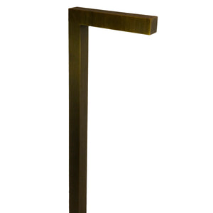 L-Shaped Modern Path Light in solid brass, 18-inch design, multiple finishes, LED only, for modern landscape lighting.