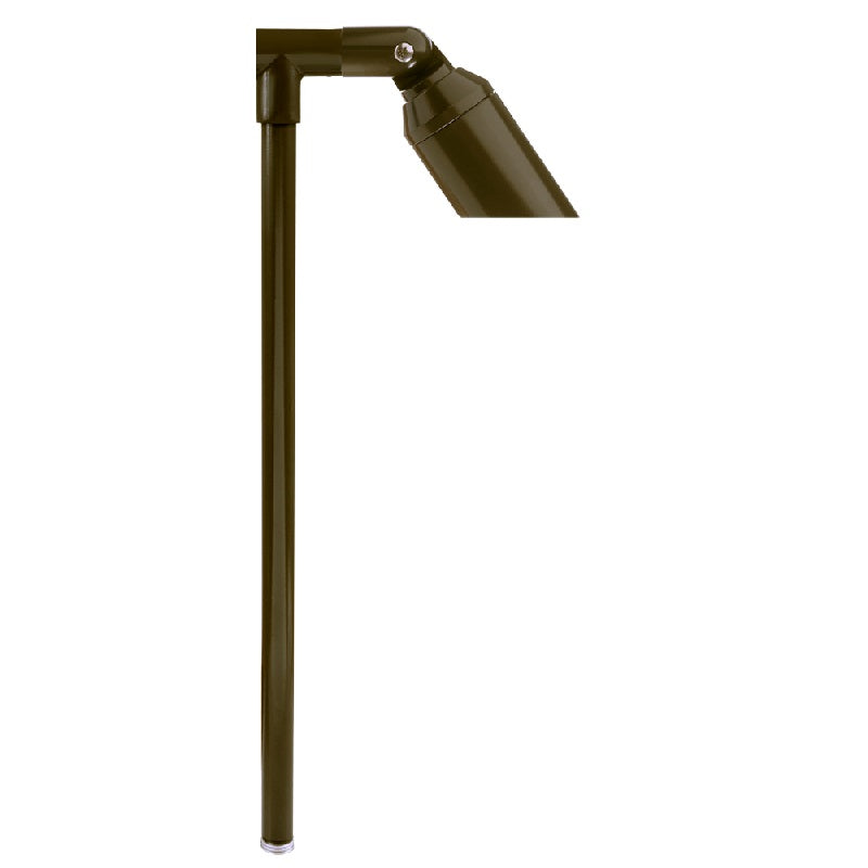 Machined aluminum path light with 18″ or 24″ stem, available in Black and Bronze, MR-16 LED compatible, tempered glass lens, and adjustable knuckle.