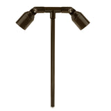 Double-head machined aluminum flat shroud path light in Black, Bronze, or Silver, with 18″ or 24″ stem options, MR-16 LED compatible.