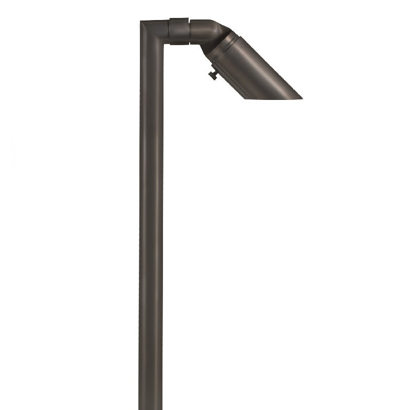 Single Head Path Light with adjustable brass head, available in Antique Bronze and Gun Metal finishes, with 24″ or 18″ stem, MR-11 LED compatible.