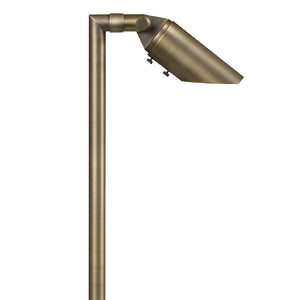 Single Head Brass Path Light with adjustable knuckle, 18″ or 24″ stem, in Antique Bronze or Gun Metal finish, MR-16 LED compatible.