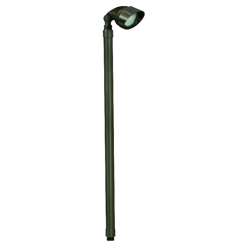 Mini Oval Brass Area Light with 24″ stem, adjustable knuckle, and frosted glass lens, available in Antique Bronze or Gun Metal finish, T3 LED compatible.