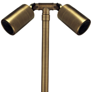 Brass RGB-WW Bluetooth Double Head Path Light in Antique Bronze or Gun Metal with 18″ or 24″ brass stem, dual adjustable knuckles, and 1–6W LED.
