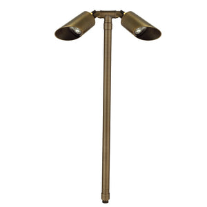 Smart RGB-WW Bluetooth Brass Path Light with Shroud, 18″ or 24″ stem, Antique Bronze and Gun Metal finishes, dual replaceable LED modules.