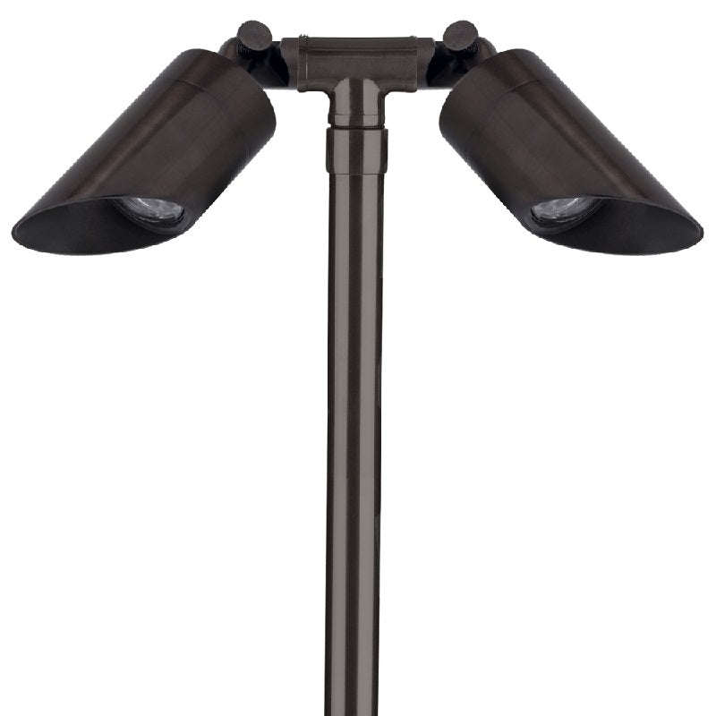 Smart RGB-WW Bluetooth Brass Path Light with Shroud, 18″ or 24″ stem, Antique Bronze and Gun Metal finishes, dual replaceable LED modules.