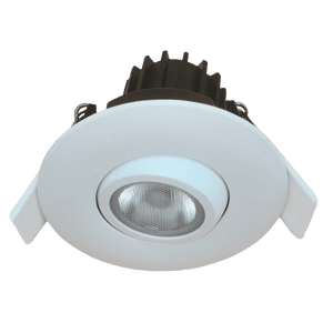 Goodlite 2-inch round recessed gimbal LED downlight with selectable CCT and 5W LED, Saturn Series, adjustable, trimless, energy-efficient lighting for residential and commercial spaces.