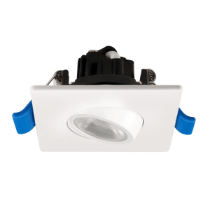 Goodlite 2-inch square recessed gimbal LED downlight with selectable CCT and 5W LED, Saturn Series, adjustable, trimless design, energy-efficient lighting for residential and commercial spaces.