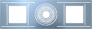 G-19979 flat new construction plate for round LED housings, 8 cutout sizes from 2.12″ to 6.35″, outside dimensions 8.37″ × 25.98 - Available at Electrical Marketplace