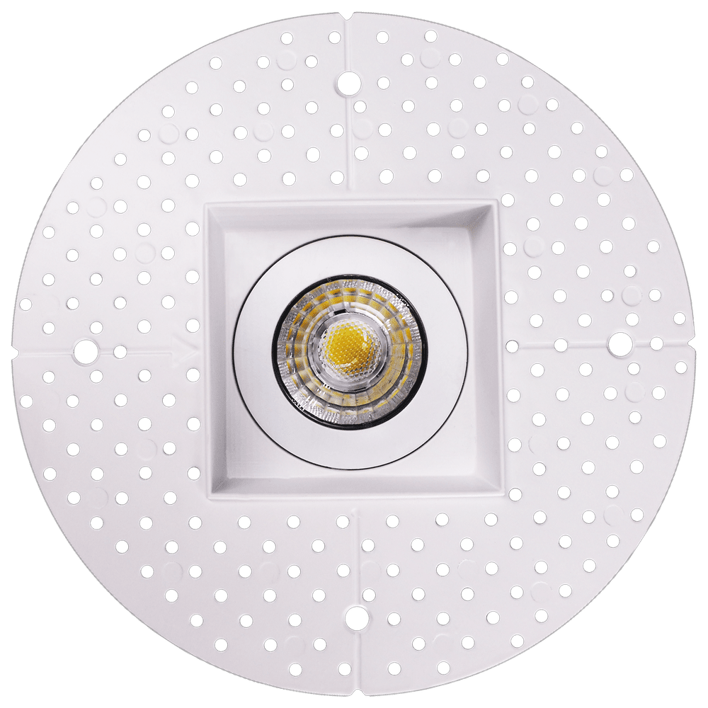 3.5 inch square trimless LED luminaire with mud-in installation available in white and black finishes