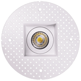 3.5 inch square trimless LED luminaire with mud-in installation available in white and black finishes