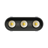 Low-profile-overlapping-flange-on-trimmed-oval-triple-head-gimbal-light
