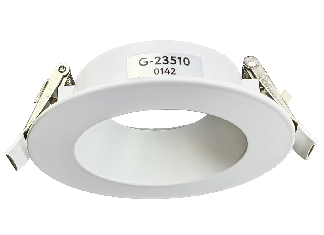 Round architectural recessed trim with white finish and clip-in installation