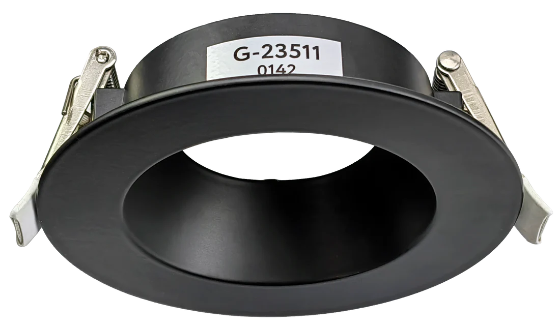 Black round architectural recessed trim with clip-in installation