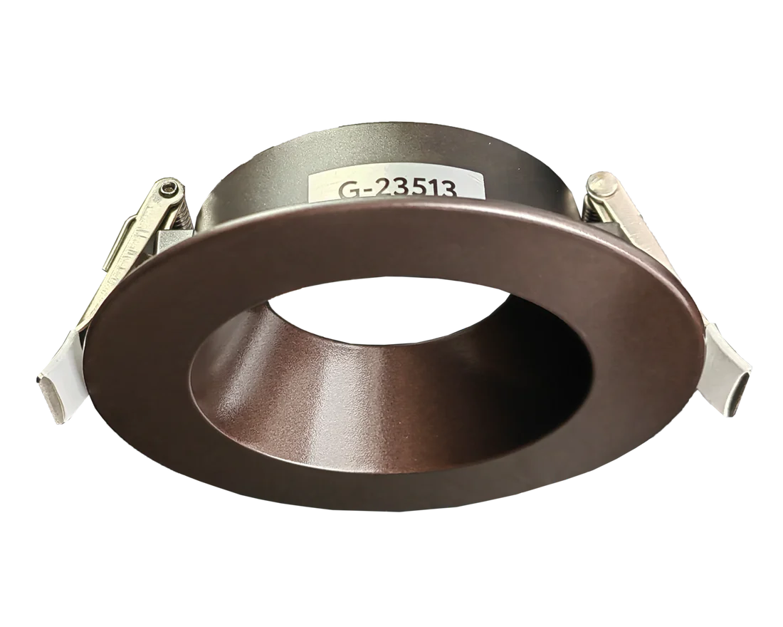 Bronze round architectural recessed trim with clip-in mounting