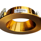 Brushed brass round architectural recessed trim with warm metallic finish