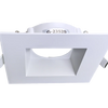 Square architectural recessed trim with white finish and clip-in mounting