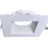 Square architectural recessed trim with white finish and clip-in mounting