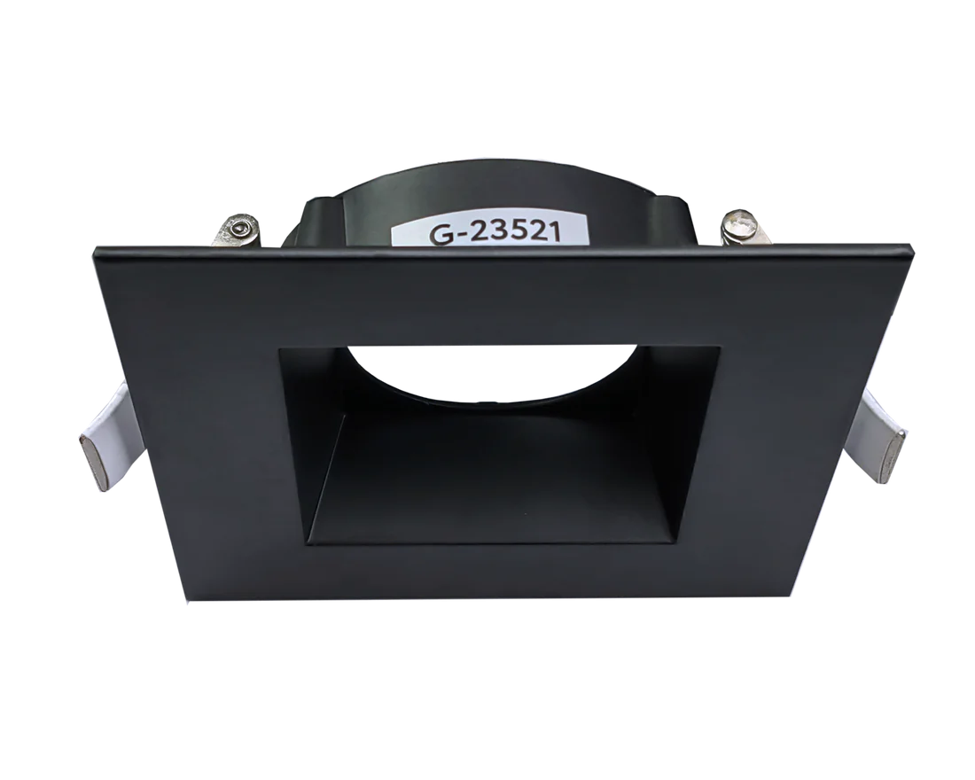 Black square architectural recessed trim with clip-in mounting