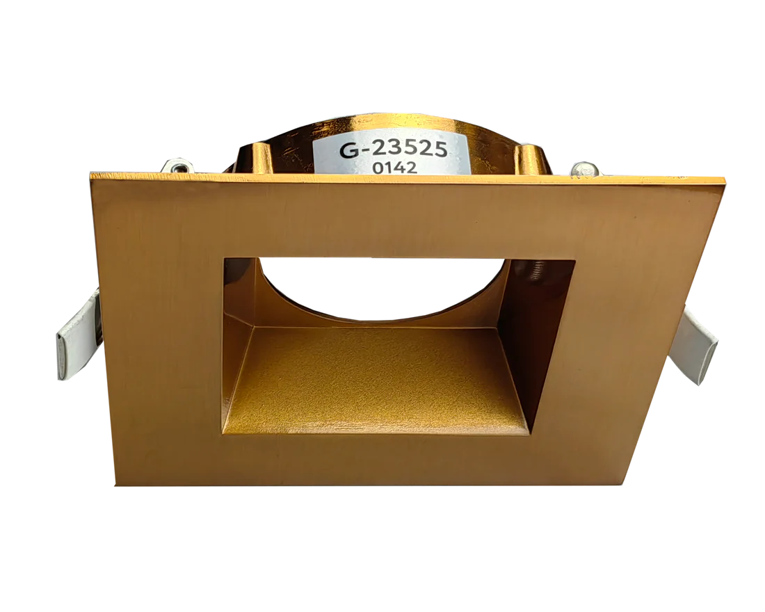 Brushed brass square architectural recessed trim with premium finish
